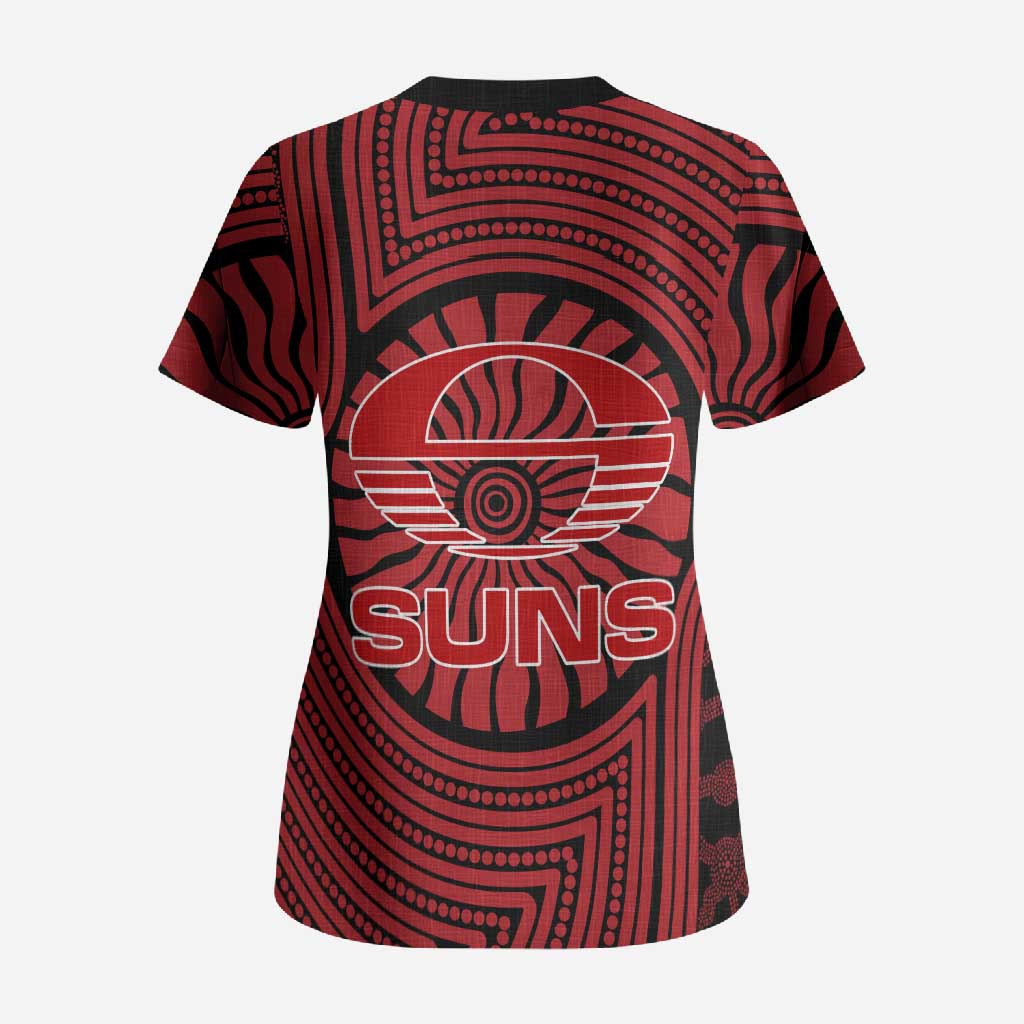 Gold Coast Suns Scrub Top Indigenous Monochrome Dot Art Mascot Style