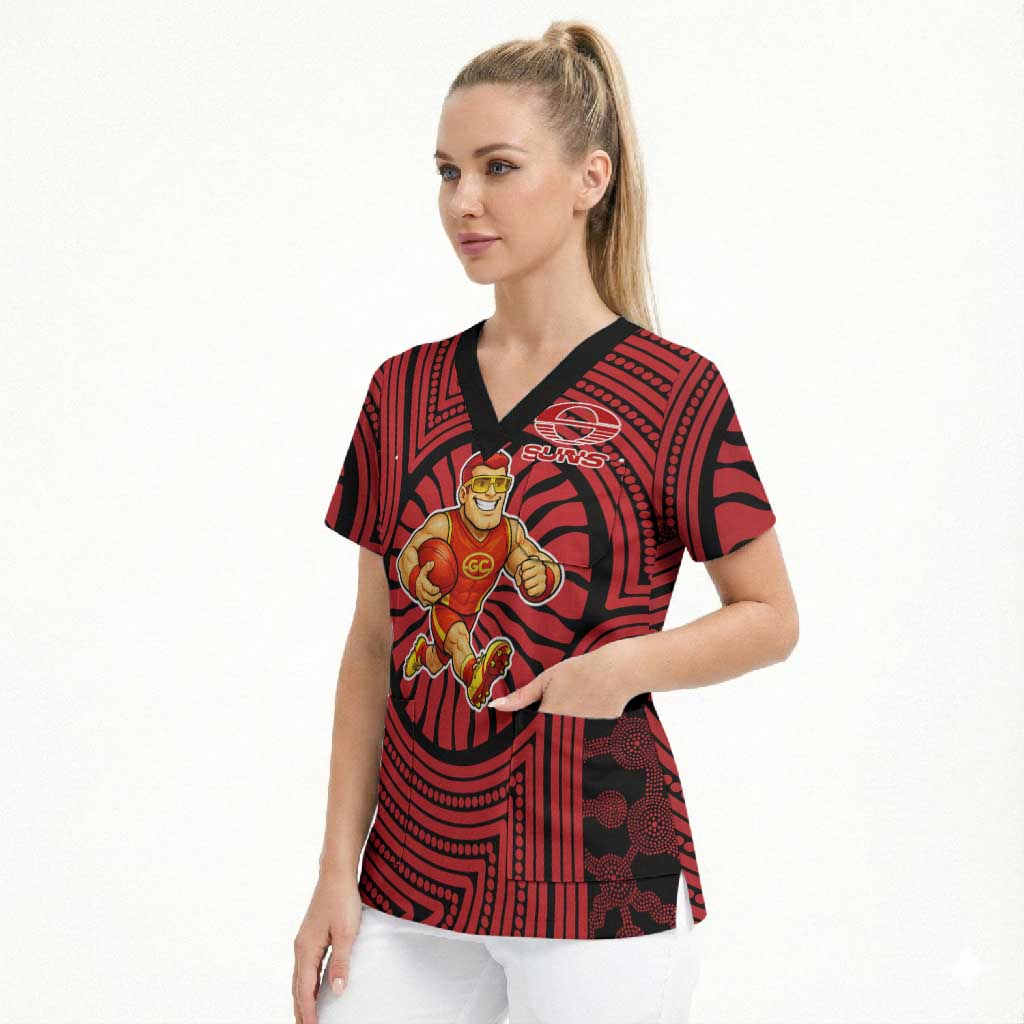 Gold Coast Suns Scrub Top Indigenous Monochrome Dot Art Mascot Style
