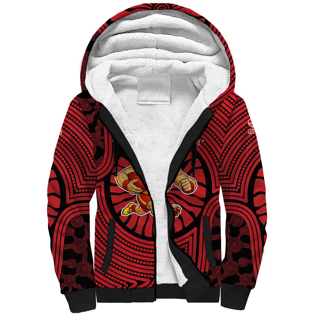 Gold Coast Suns Sherpa Hoodie Indigenous Monochrome Dot Art Mascot Style