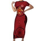 Gold Coast Suns Short Sleeve Bodycon Dress Indigenous Monochrome Dot Art Mascot Style