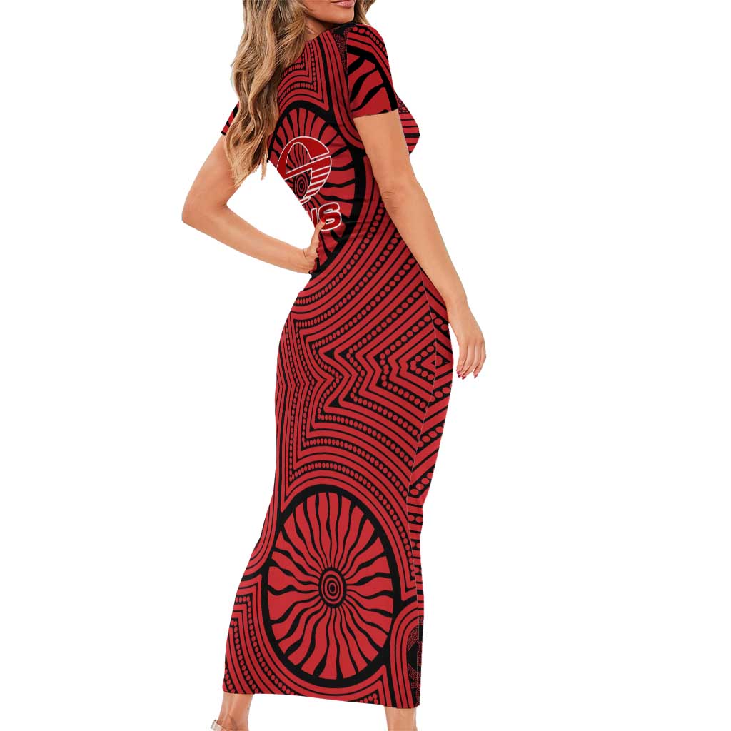 Gold Coast Suns Short Sleeve Bodycon Dress Indigenous Monochrome Dot Art Mascot Style
