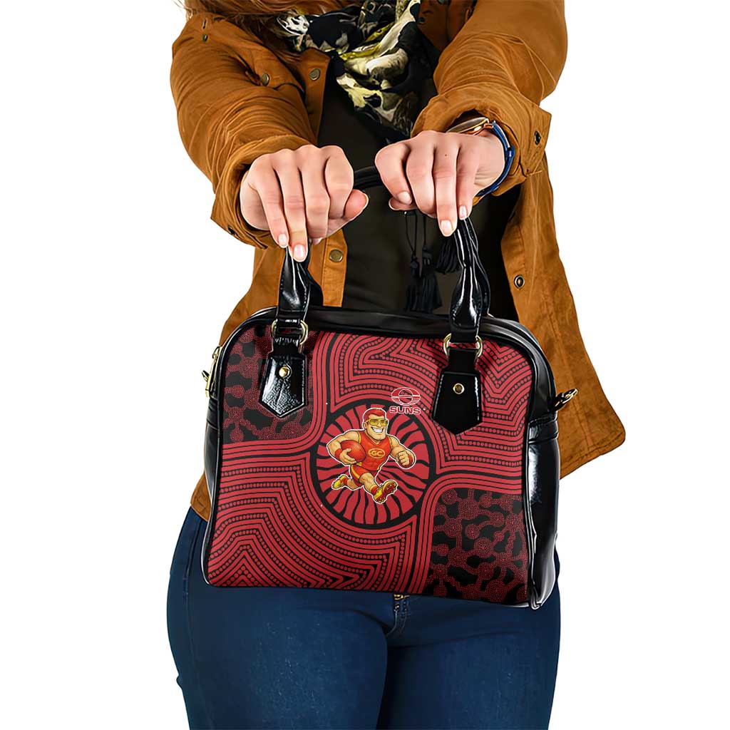 Gold Coast Suns Shoulder Handbag Indigenous Monochrome Dot Art Mascot Style