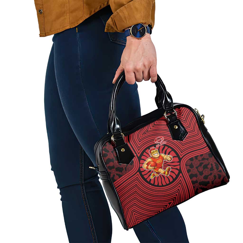 Gold Coast Suns Shoulder Handbag Indigenous Monochrome Dot Art Mascot Style