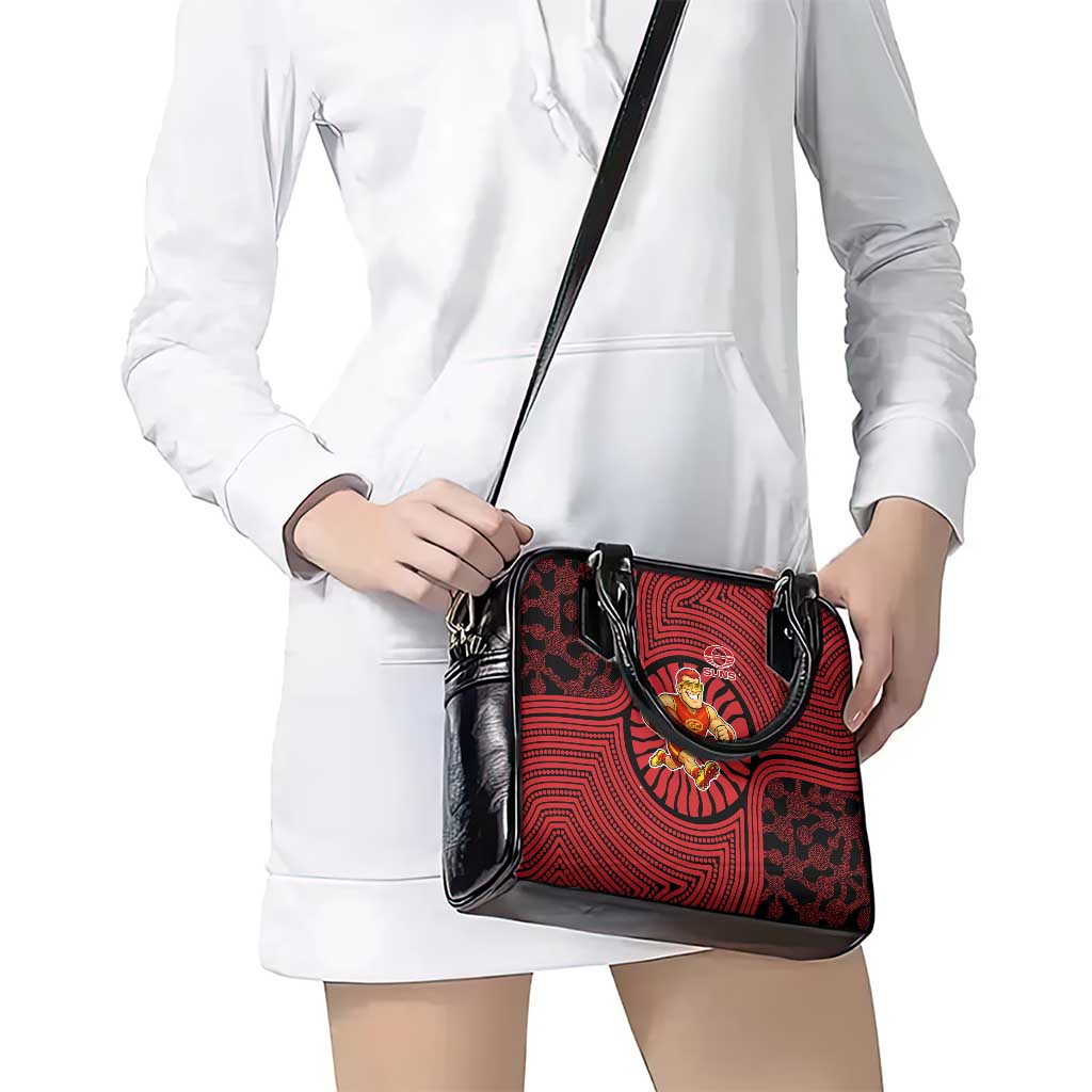 Gold Coast Suns Shoulder Handbag Indigenous Monochrome Dot Art Mascot Style