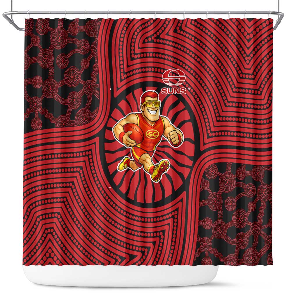 Gold Coast Suns Shower Curtain Indigenous Monochrome Dot Art Mascot Style