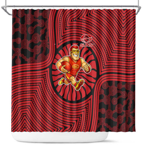 Gold Coast Suns Shower Curtain Indigenous Monochrome Dot Art Mascot Style