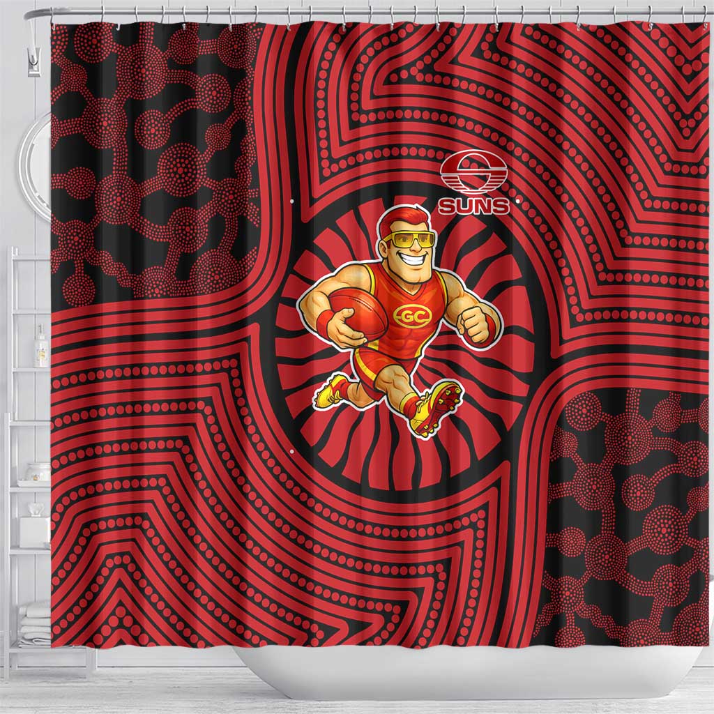 Gold Coast Suns Shower Curtain Indigenous Monochrome Dot Art Mascot Style