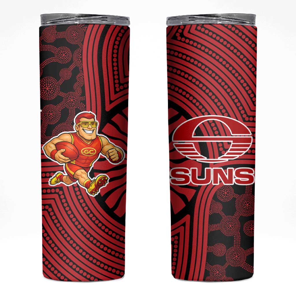 Gold Coast Suns Skinny Tumbler Indigenous Monochrome Dot Art Mascot Style