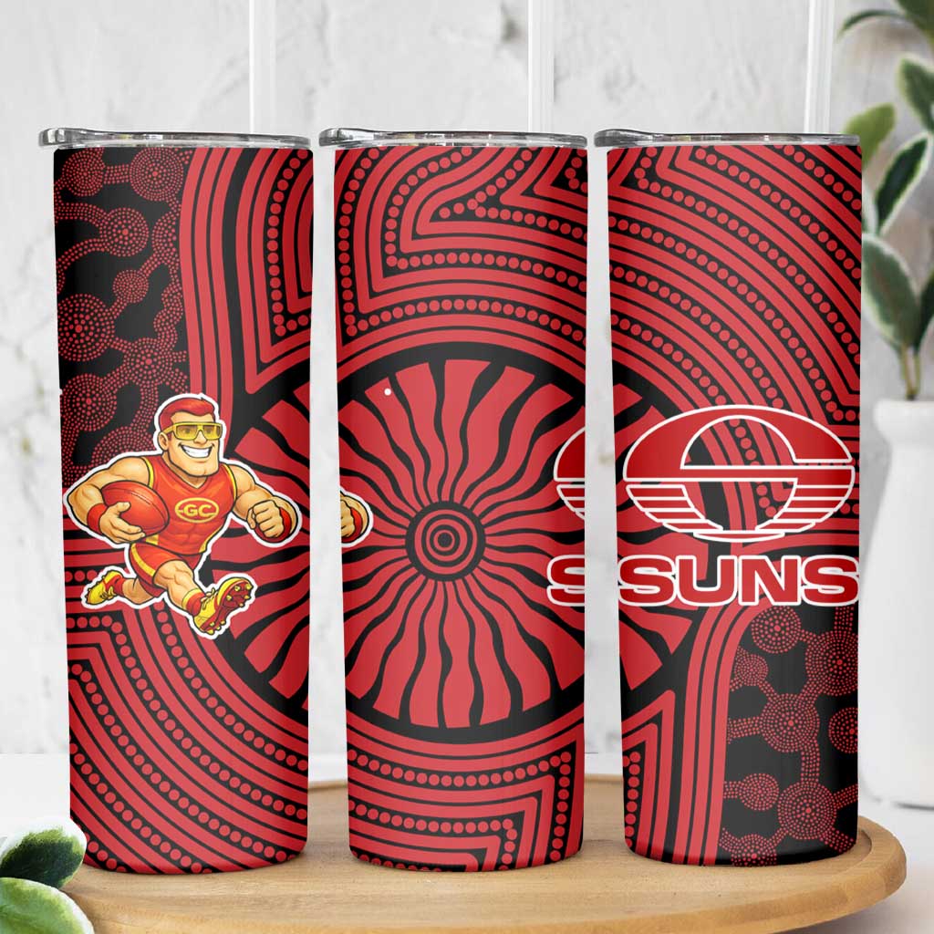 Gold Coast Suns Skinny Tumbler Indigenous Monochrome Dot Art Mascot Style