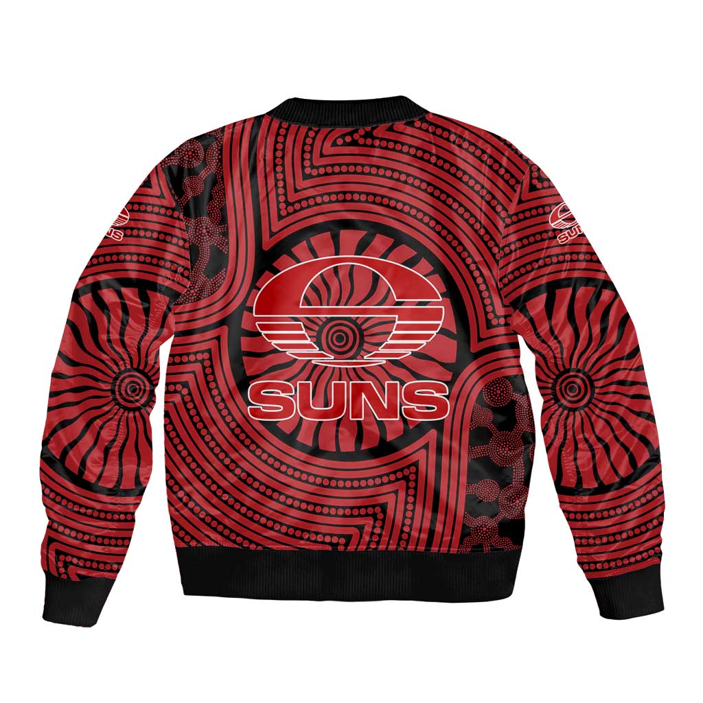 Gold Coast Suns Sleeve Zip Bomber Jacket Indigenous Monochrome Dot Art Mascot Style