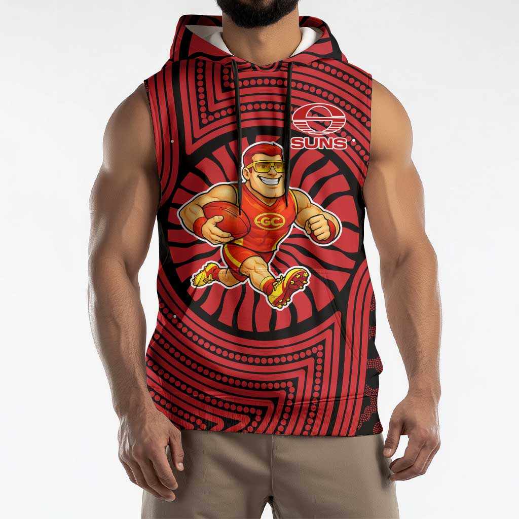 Gold Coast Suns Sleeveless Hoodie Indigenous Monochrome Dot Art Mascot Style