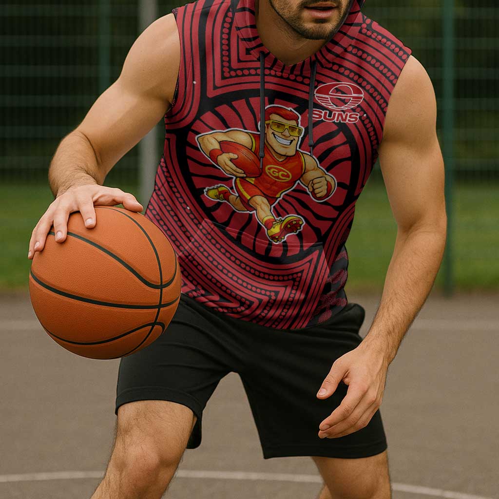 Gold Coast Suns Sleeveless Hoodie Indigenous Monochrome Dot Art Mascot Style