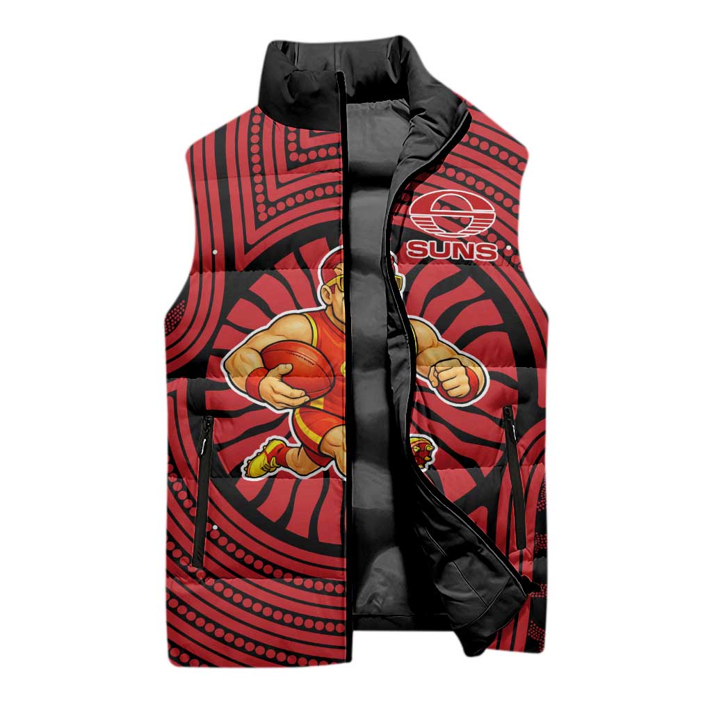 Gold Coast Suns Sleeveless Puffer Jacket Indigenous Monochrome Dot Art Mascot Style
