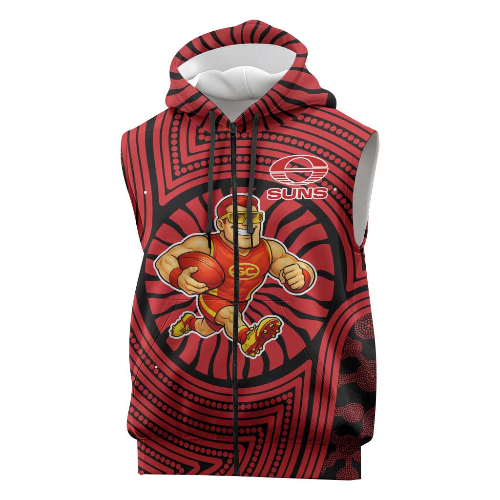Gold Coast Suns Sleeveless Zip Hoodie Indigenous Monochrome Dot Art Mascot Style