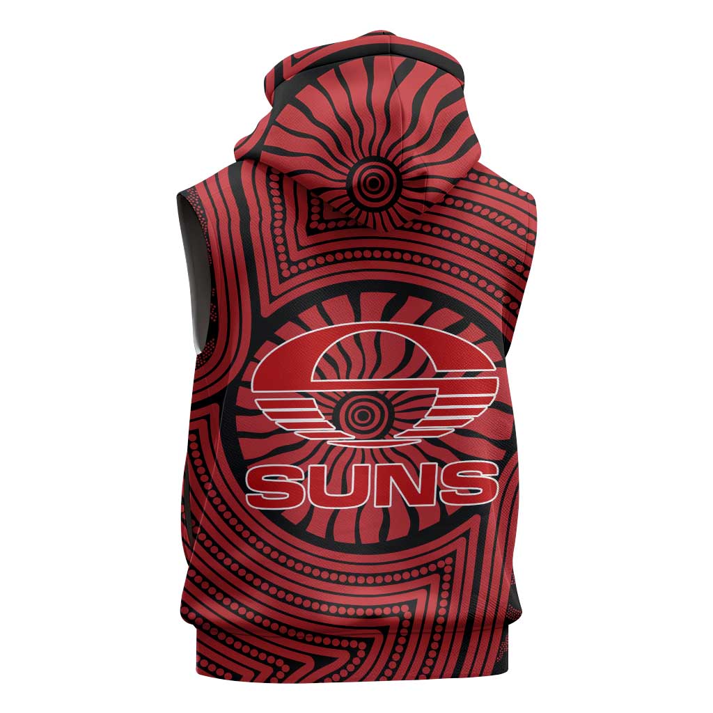 Gold Coast Suns Sleeveless Zip Hoodie Indigenous Monochrome Dot Art Mascot Style