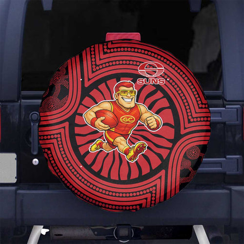 Gold Coast Suns Spare Tire Cover Indigenous Monochrome Dot Art Mascot Style