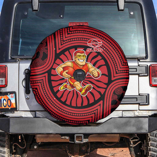 Gold Coast Suns Spare Tire Cover Indigenous Monochrome Dot Art Mascot Style