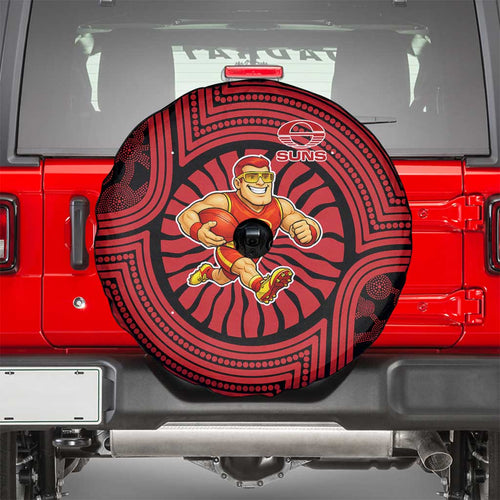 Gold Coast Suns Spare Tire Cover Indigenous Monochrome Dot Art Mascot Style