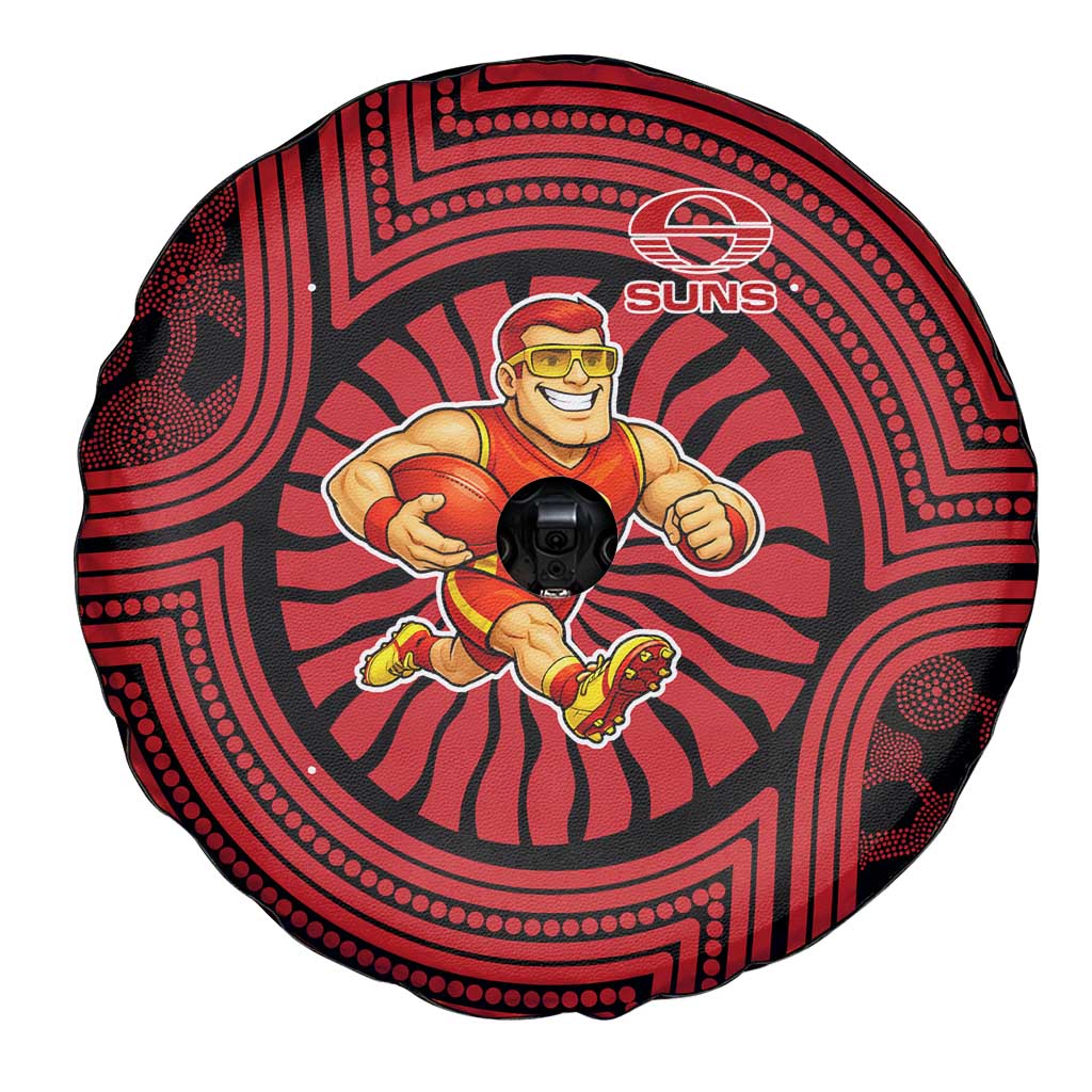 Gold Coast Suns Spare Tire Cover Indigenous Monochrome Dot Art Mascot Style