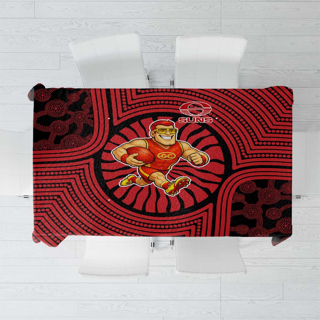 Gold Coast Suns Tablecloth Indigenous Monochrome Dot Art Mascot Style