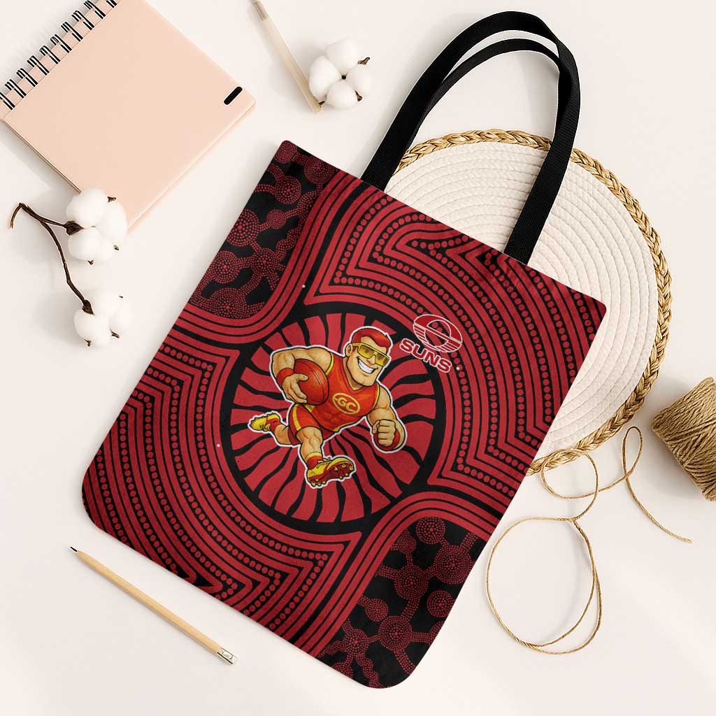 Gold Coast Suns Tote Bag Indigenous Monochrome Dot Art Mascot Style
