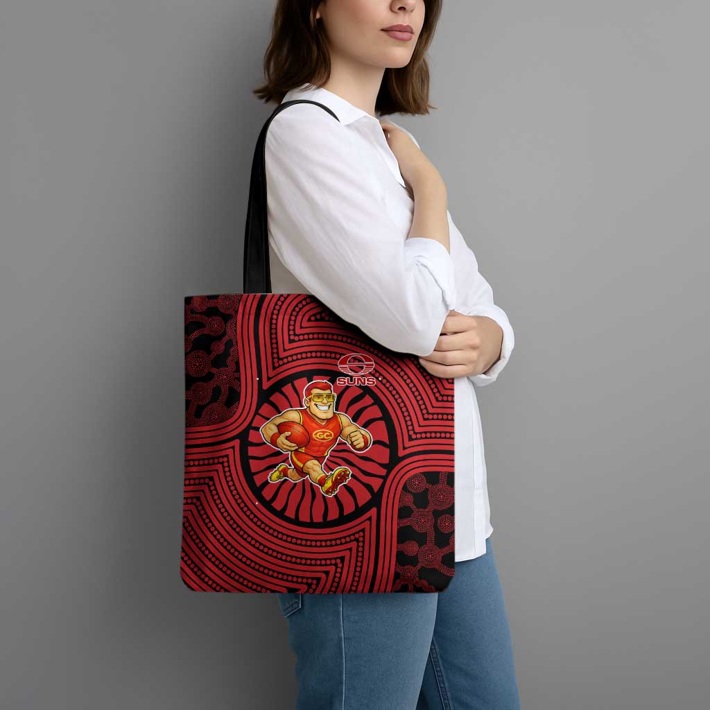 Gold Coast Suns Tote Bag Indigenous Monochrome Dot Art Mascot Style