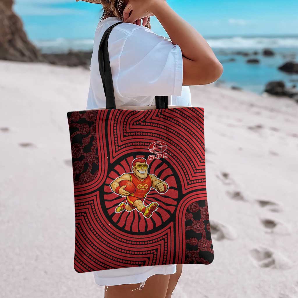 Gold Coast Suns Tote Bag Indigenous Monochrome Dot Art Mascot Style