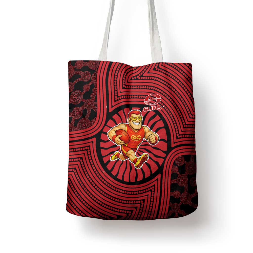 Gold Coast Suns Tote Bag Indigenous Monochrome Dot Art Mascot Style