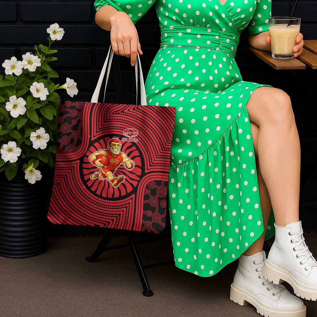 Gold Coast Suns Tote Bag Indigenous Monochrome Dot Art Mascot Style