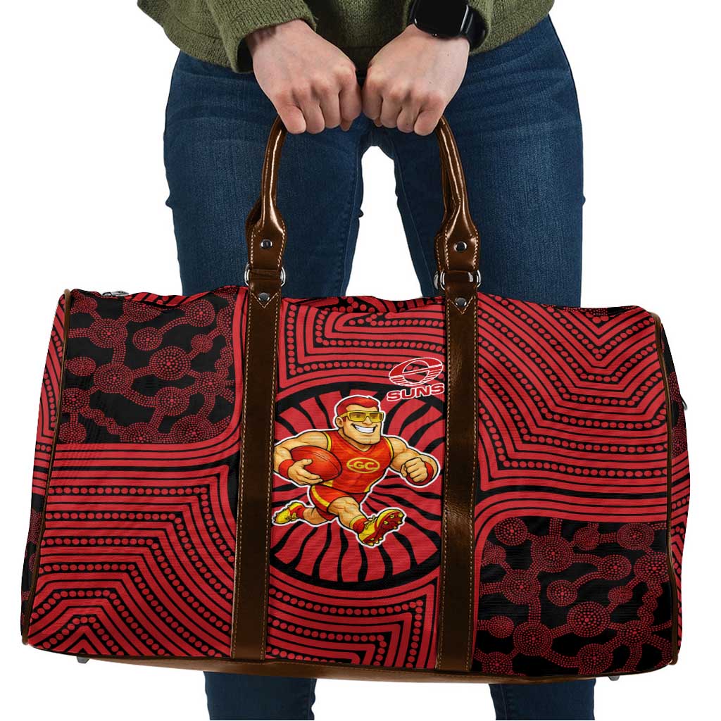 Gold Coast Suns Travel Bag Indigenous Monochrome Dot Art Mascot Style