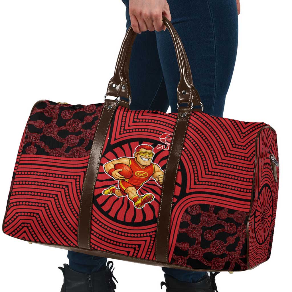 Gold Coast Suns Travel Bag Indigenous Monochrome Dot Art Mascot Style