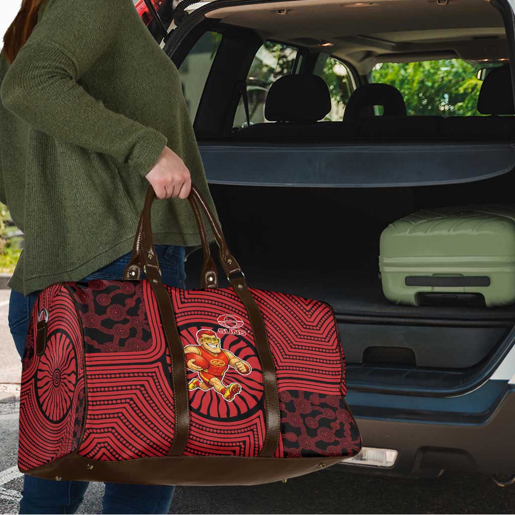 Gold Coast Suns Travel Bag Indigenous Monochrome Dot Art Mascot Style