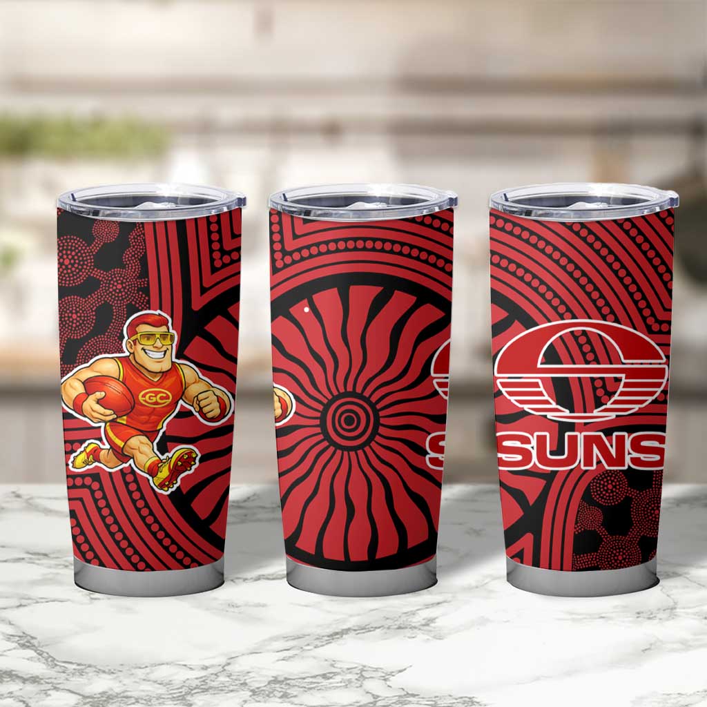 Gold Coast Suns Tumbler Cup Indigenous Monochrome Dot Art Mascot Style