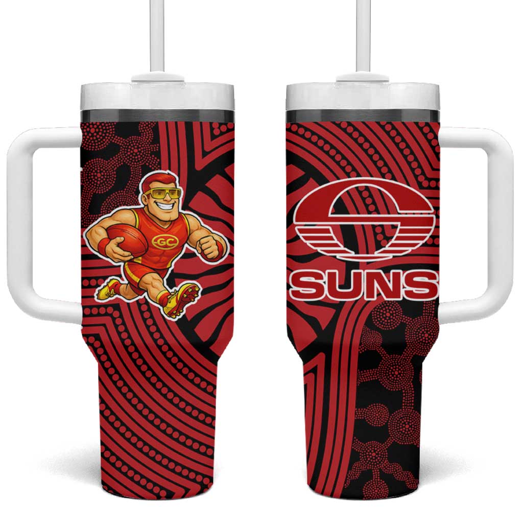 Gold Coast Suns Tumbler With Handle Indigenous Monochrome Dot Art Mascot Style