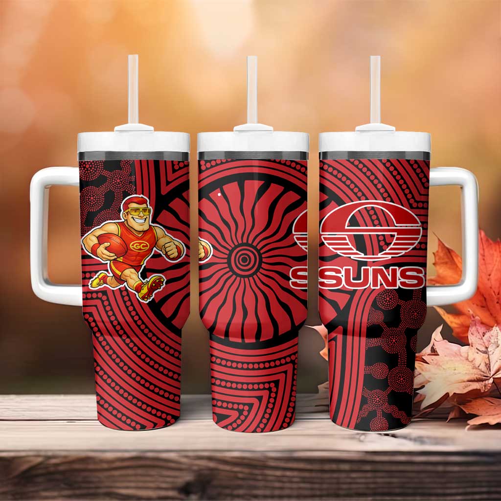 Gold Coast Suns Tumbler With Handle Indigenous Monochrome Dot Art Mascot Style
