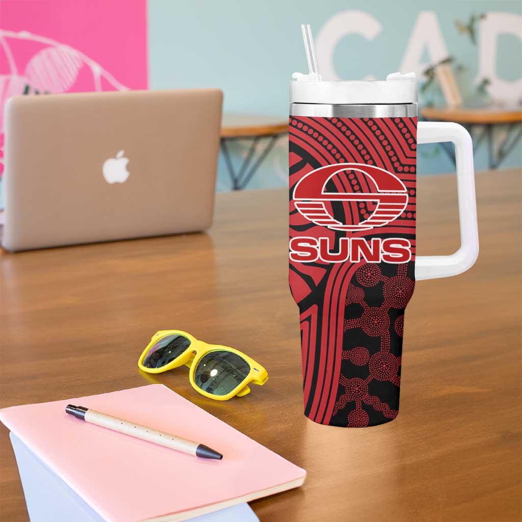 Gold Coast Suns Tumbler With Handle Indigenous Monochrome Dot Art Mascot Style