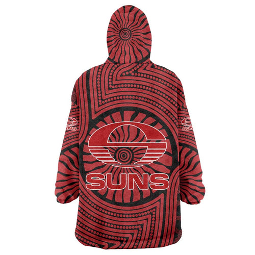 Gold Coast Suns Wearable Blanket Hoodie Indigenous Monochrome Dot Art Mascot Style