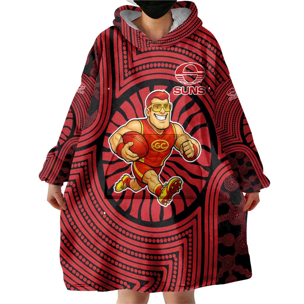 Gold Coast Suns Wearable Blanket Hoodie Indigenous Monochrome Dot Art Mascot Style