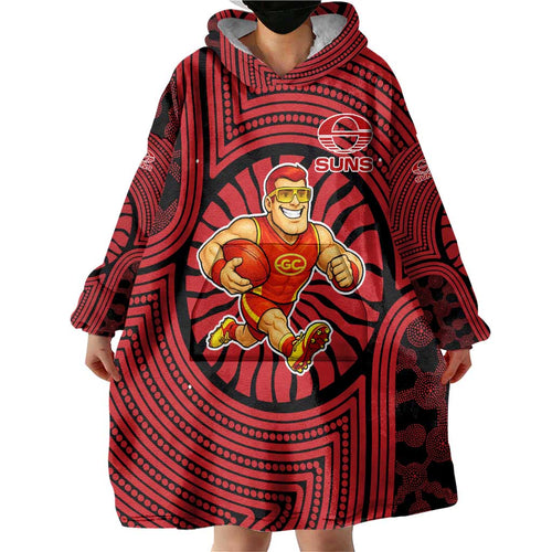 Gold Coast Suns Wearable Blanket Hoodie Indigenous Monochrome Dot Art Mascot Style