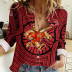 Gold Coast Suns Women Casual Shirt Indigenous Monochrome Dot Art Mascot Style