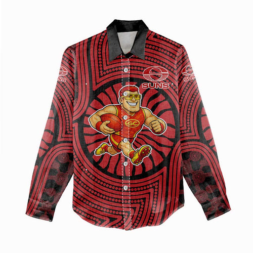 Gold Coast Suns Women Casual Shirt Indigenous Monochrome Dot Art Mascot Style