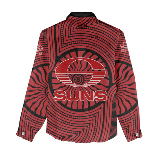 Gold Coast Suns Women Casual Shirt Indigenous Monochrome Dot Art Mascot Style