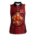 Gold Coast Suns Women Sleeveless Polo Shirt Indigenous Monochrome Dot Art Mascot Style