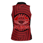 Gold Coast Suns Women Sleeveless Polo Shirt Indigenous Monochrome Dot Art Mascot Style