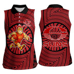 Gold Coast Suns Women Sleeveless Polo Shirt Indigenous Monochrome Dot Art Mascot Style