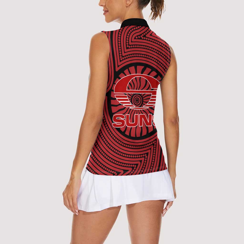 Gold Coast Suns Women Sleeveless Polo Shirt Indigenous Monochrome Dot Art Mascot Style