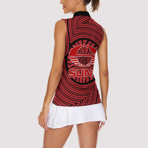 Gold Coast Suns Women Sleeveless Polo Shirt Indigenous Monochrome Dot Art Mascot Style