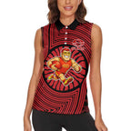 Gold Coast Suns Women Sleeveless Polo Shirt Indigenous Monochrome Dot Art Mascot Style