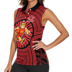 Gold Coast Suns Women Sleeveless Polo Shirt Indigenous Monochrome Dot Art Mascot Style