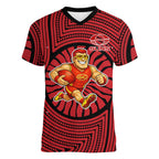 Gold Coast Suns Women V-Neck T-Shirt Indigenous Monochrome Dot Art Mascot Style